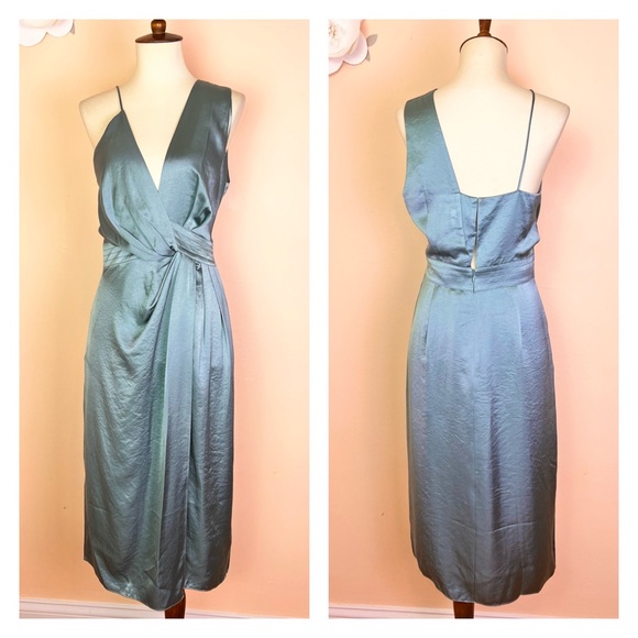 New! Rare REISS London Charlie Satin Midi Dress in Pale Blue - Picture 8 of 11
